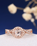 2ct Round Cut Morganite Engagement Ring Split Shank Infinity 14k Rose Gold Over