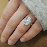 1ct Pear Cut Diamond Halo Accent Solitaire Engagement Ring 14k White Gold Finish