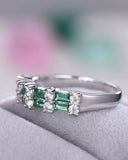 3Ct Baguette Cut Green Emerald Diamond Two Row Wedding Band 14K White Gold Over