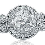 1.58ct Round Diamond Engagement Ring Halo Milgrain Vintage 14k White Gold Finish