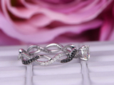 0.5ct Round Black & White Diamond Infinity Engagement Ring 14k White Gold Finish