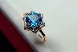 2.25ct Engagement Ring Round Cut Blue Topaz Flower 14k Yellow Gold Finish