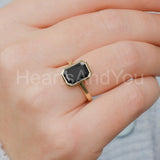 2.2ct Emerald Cut Simulated Black Diamond Bezel Set Ring 14k Yellow Gold Plated