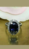 2.3ct Oval Cut Simulated Blue Sapphire Halo Engagement Ring 14k WhiteGold Plated