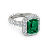 4Ct Green Emerald Diamond Accents Halo Engagement Ring Women 14K White Gold Over