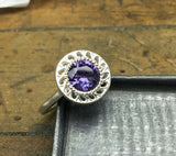2ct Round Cut Purple Amethyst Filigree Halo Solitaire Ring 14k White Gold Finish