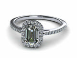 1.3ct Emerald Diamond Accent Halo Solitaire Engagement Ring 14k WhiteGold Finish