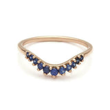 0.3ct Round Cut Blue Sapphire Wedding Band 14k Rose Gold Over Curved Crown Tiara