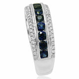 3.6ct Round Cut Blue Sapphire Half Eternity Milgrain Band 14k White Gold Finish