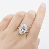 5.5ct Oval Diamond Solitaire Engagement Ring 14K White Gold Over Round Accents