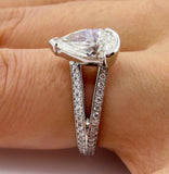 5Ct Pear Cut Diamond Split Shank Solitaire Engagement Ring 14K White Gold Finish