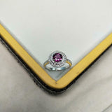 1.7ct Engagement Ring Round Cut Pink Ruby Dual Halo 14k White Gold Finish