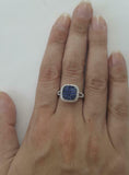 5ct Princess Cut Blue Sapphire Cluster Halo Split Band Ring 14k WhiteGold Finish