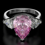 2.4ct Engagement Ring Pear Pink Sapphire Pear Accent Trilogy 14k White Gold Over