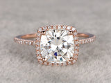 1.5ct Cushion Cut Diamond Halo Solitaire Engagement Ring 14k Rose Gold Finish