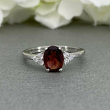 1.2ct Oval Cut Red Garnet Accent Solitaire Engagement Ring 14k White Gold Finish