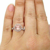 4.5ct Round Cut Peach Morganite Diamond Accents Halo Ring 14K Rose Gold Finish