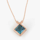 1.5ct London Blue Topaz Pendant Chain Princess Cut Kite Fish 14k Rose Gold Over