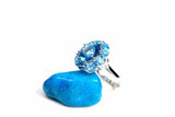 2.2ct Engagement Ring Round Cut Blue Topaz Halo Minimalist 14k White Gold Finish