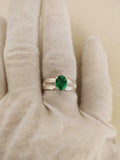 2ct Engagement Ring Oval Cut Green Emerald Split Shank 14k White Gold Finish