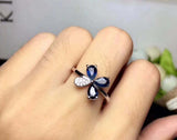2.2ct Engagement Ring Pear Cut Blue Sapphire Flower Design 14k White Gold Finish