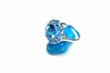 2.2ct Engagement Ring Round Cut Blue Topaz Halo Minimalist 14k White Gold Finish