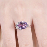 1.6ct Oval Cut Purple Amethyst Leaf Design Engagement Ring 14k White Gold Finish