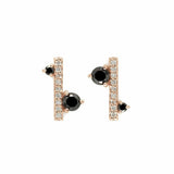 0.5ct Round Black Diamond Vertical Bar Minimal Stud Earrings 14k RoseGold Finish