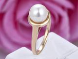 5ct Pearl Bezel Set Women Engagement Ring 14k Yellow Gold Finish