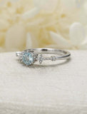 1ct Round Cut Aquamarine Engagement Ring 5 Stone Minimalist 14k WhiteGold Finish