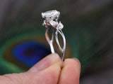 1.2ct Round Cut Diamond Engagement Ring Floral Leaf Design 14k White Gold Finish
