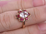 2.3ct Oval Cut Morganite Engagement Ring Floral Halo Solitaire 14k RoseGold Over