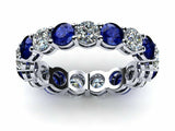2ct Round Cut Blue Sapphire Eternity Wedding Band Ring 14k White Gold Finish