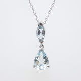 1ct Pear Cut Simulated Blue Aquamarine Teardrop Pendant 14k White Gold Plated