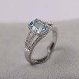 2.4ct Engagement Ring Oval Cut Blue Aquamarine Split Shank 14k White Gold Finish