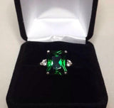 2.3ct Engagement Ring Radiant Cut Green Emerald Trilogy 14k White Gold Finish