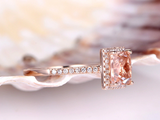 2ct Princess Cut Peach Morganite Engagement Ring Diamond Halo 14k Rose Gold Over