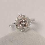 2ct Cushion Cut Morganite Engagement Ring Diamond Flower 18k White Gold Finish