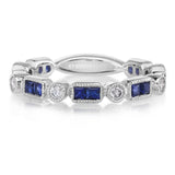 0.9ct Princess Cut Blue Sapphire Wedding Band Anniversary 14k White Gold Finish