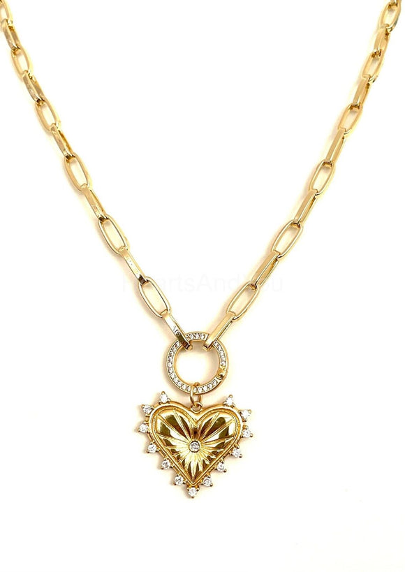 1ct Round Cut Moissanite Filled Paperclip Chain Pendant 14k Yellow Gold Plated