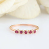 0.3ct Round Cut Pink Ruby Engagement Ring 5 Stone Minimalist 14k RoseGold Finish
