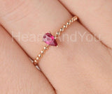 0.4ct Pear Cut Simulated Ruby Beaded Ball Solitaire Ring 14k Rose Gold Plated