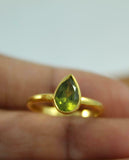 1ct Engagement Ring Pear Cut Green Peridot Solitaire 14k Yellow Gold Finish