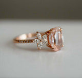 2.5ct Oval Cut Morganite Floral Solitaire with Accent Ring 14k Rose Gold Finish