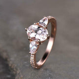 2ct Engagement Ring Oval Cut Morganite Pear Accent Trilogy 14k Rose Gold Finish