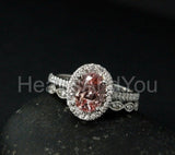 2.2ct Oval Cut Simulated Pink Sapphire Halo Bridal Set 14k White Gold Plated