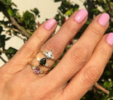 1.4ct Engagement Ring Pear Pink Sapphire Trilogy Minimalist 14k Yellow Gold Over