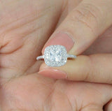 4Ct Cushion Cut VVS1/D Diamond Double Halo Engagement Ring 14K White Gold Finish