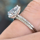 1.4ct Pear Cut Blue Aquamarine Engagement Ring 14k White Gold Finish Bridal Set