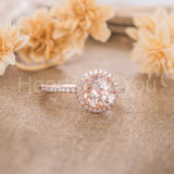 1.5ct Round Cut Simulated Morganite Halo Engagement Ring 14k Rose Gold Plated